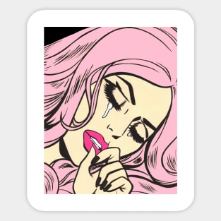 Pink Crying Comic Girl Sticker